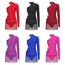 Womens Leotard Dancewear Dress Tango Bodysuit Dresses Jumpsuit Ballet Glittery