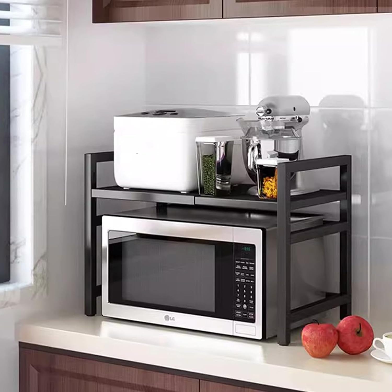 Scaffale Microonde Espandibile 3 Ripiani Acciaio Carbonio per Cucina