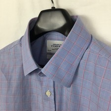 Charles Tyrwhitt Mens Shirt 17 1/2 - 36 Blue Red Check Slim Fit Preppy Utility