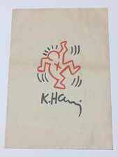 Keith Haring Drawing on paper (Handmade) signed and stamped mixed media.