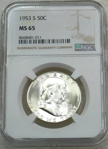 1953 S Franklin Half Dollar NGC MS65 Frosty White Just Graded New Holder #H295K