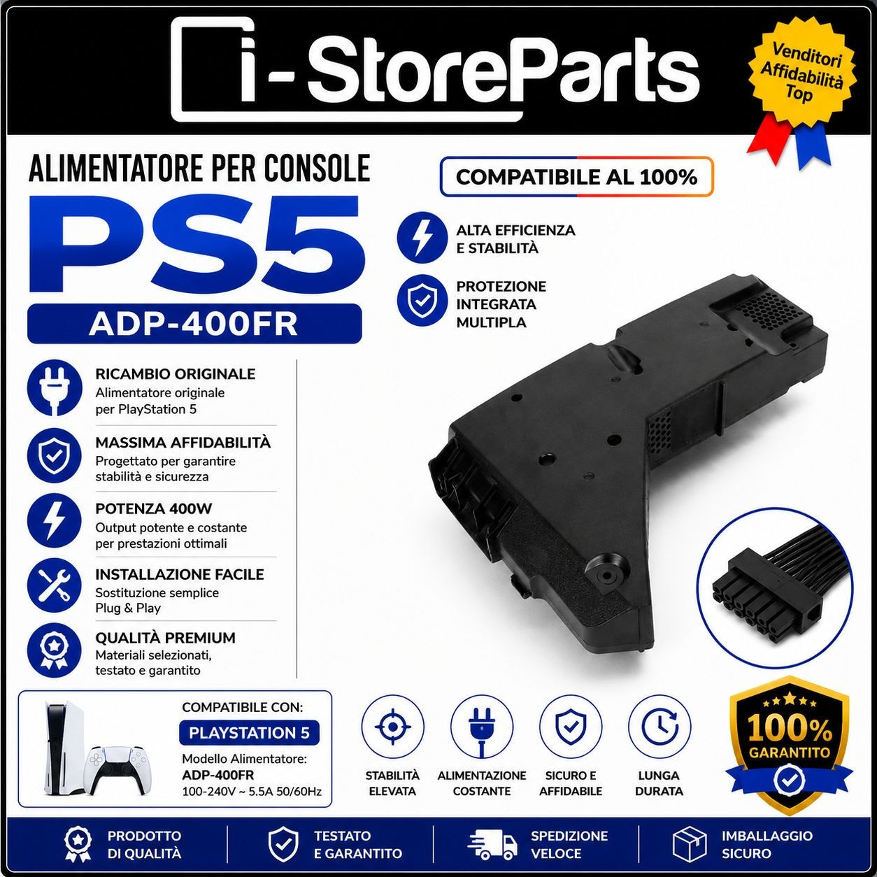 ALIMENTATORE INTERNO ADP-400FR PER PLAYSTATION 5 NERO PER SONY PS5 RICAMBIO