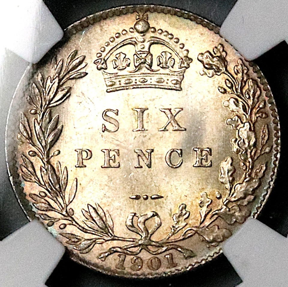1901 NGC MS 65 Victoria 6 Pence Great Britain Gem Sterling Silver Coin 25112205C - Image 3 of 4