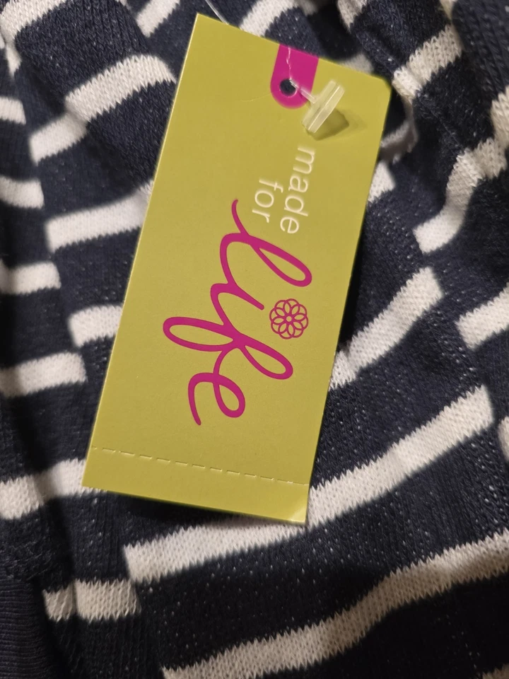 Women's Zip Up Sweater Jacket. Navy Blue And White Stripes.  Large With Hoodie - Image 4 of 4