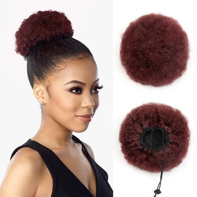 ISHEENY Pferdeschwanz Haarteil Echthaar Afro Puff Tunnelzug Pferdeschwanz Kurzes