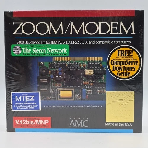 Vintage AMC Zoom Modem 2400 Baud Modem for IBM PC XT AT PS/2 New Old Stock NOS