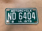 1976 Iowa Motorcycle License Plate ND 6404