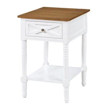 Country Oxford 16 in. Driftwood/White Tall Rectangle Wood End Table with 1 Drawe
