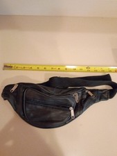 Vintage 80s/90s Genuine Black Leather MultiPocket Fanny Pack unisex