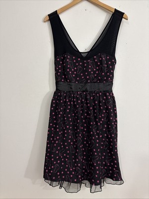 Hot Topic Pink Black Polka Dot Kitty Cat Dress Whimsygoth XL Punk