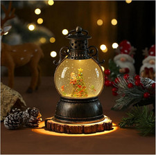 Christmas Snow Globe Lantern - Lighted Musical Water Globes with 6H Timer, Glitt