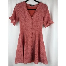 Lulus Floral Print Mini Dress Ruffle Sleeve Button Front Casual Summer Dress XS