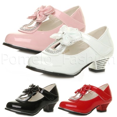MÄDCHEN KINDER SCHLEIFE STRASS T-STEG BLUMENMÄDCHEN BRAUTJUNGFER PARTY SCHUHE GRÖSSE