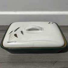 Denby Greenwheat serving dish. Oblong, divided And Lidded
