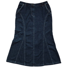 Vintage Y2K Womens 6 Flare Maxi Skirt Denim Jean Dark Blue Western Trumpet Midi