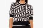 Kate Spade Flower Puff Sleeve Sweater Black & White Medium New with Tags