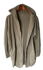 Women's Sm hooded open front long cardigan Beige sweater Fitness Lounge Spring