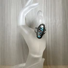 Vintage Sterling Silver Ring 10 Zuni Style Inlay Feather Turquoise Onyx Crystal