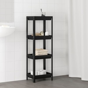IKEA Black Vesken 4-Shelf Free Standing Storage Unit w/Hooks, Ventilated Shelves