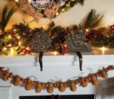 2 VINTAGE IRON CHRSTMAS STOCKING HANGERS LG & HEAVY SANTA &SNOWMEN Noel Grandeur