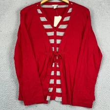 Christopher Banks Womens Cardigan Sweater XL Red Stripe Tie Ribbon Button Up NEW