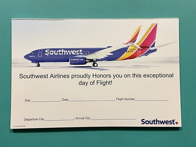 SOUTHWEST AIRLINES FIRST FLIGHT CERTIFICATE