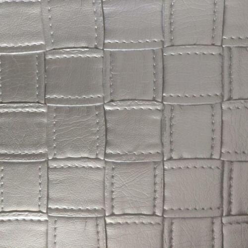 Faux Leather Patchwork Quilted Leatherette Fabric Material - SILVER - Picture 1 of 2