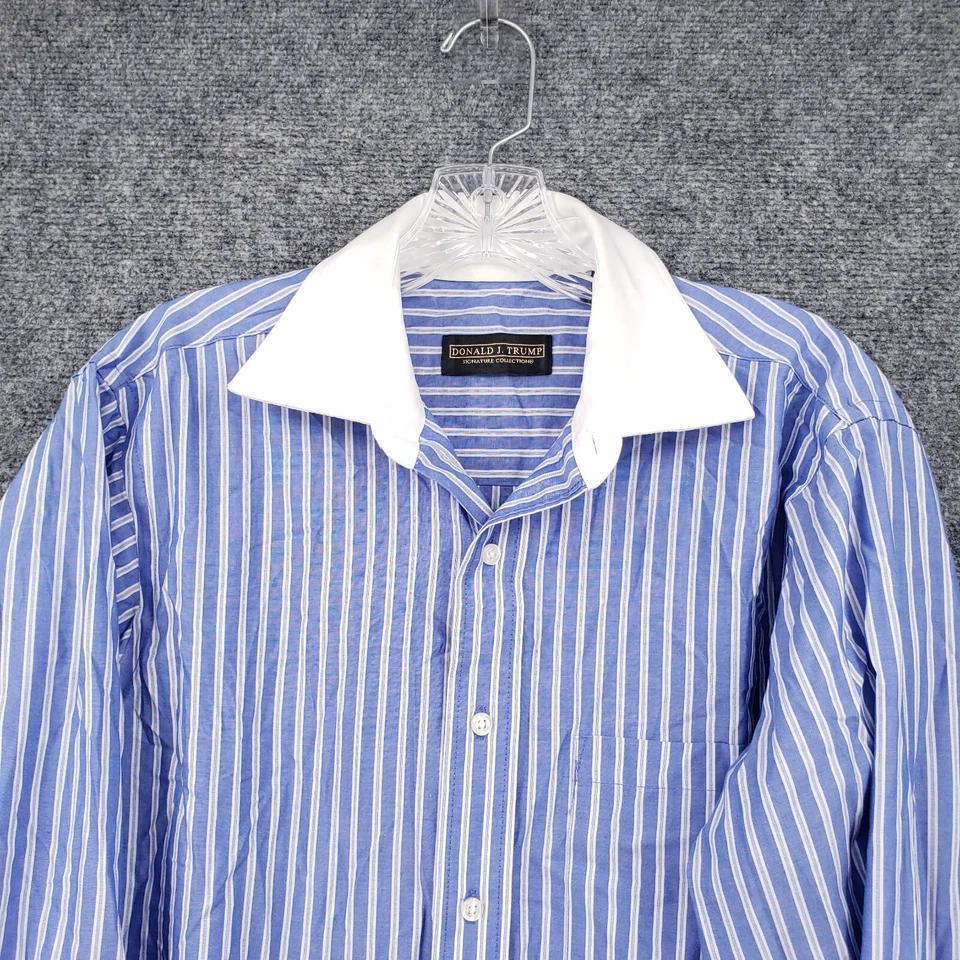 Donald J Trump Button Up Shirt 15 32 33 Blue Regular Fit Striped Long Sleeve - Image 3 of 4