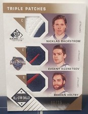 2016-17 UD SP GAME USED TRIPLE PATCHES BACKSTROM KUZNETSOV HOLTBY SP #/15 NM/MT