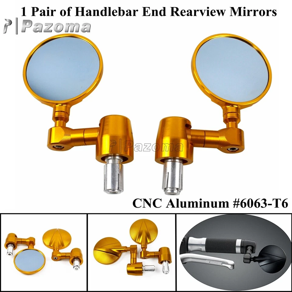Espejos retrovisores laterales de extremo de manillar de motocicleta de 7/8" y 1" para Suzuki Yamaha dorado Foto 3 de 4