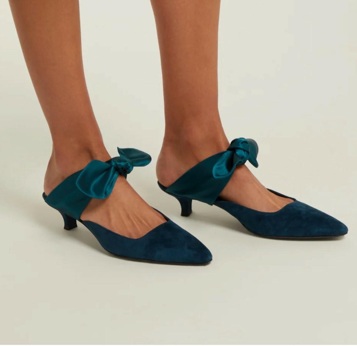 THE ROW Coco Bow-Embellished Velvet Mules - Coco Suede and Satin