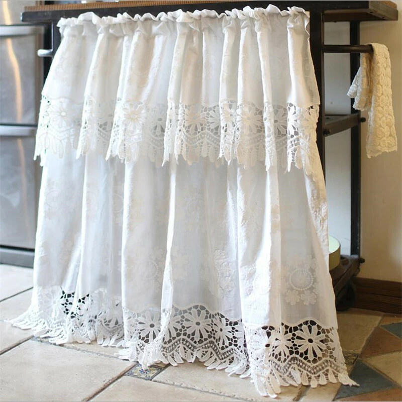 Lace Sheer Half Curtain Window Shade Curtain Valance Kitchen Cabinet Door Drape - Image 2 of 4