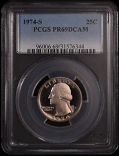 1974-S Washington Quarter 25c Certified by PCGS PF69 ULTRA CAMEO