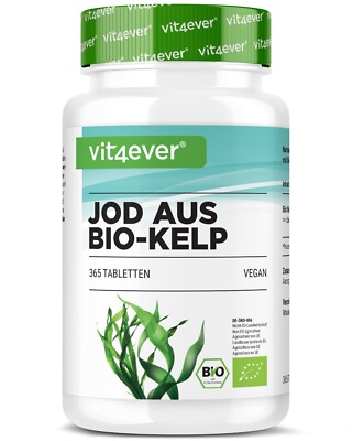 Bio Kelp-Extrakt - 365 Tabletten á 200 mcg natürliches Jod - Vegan