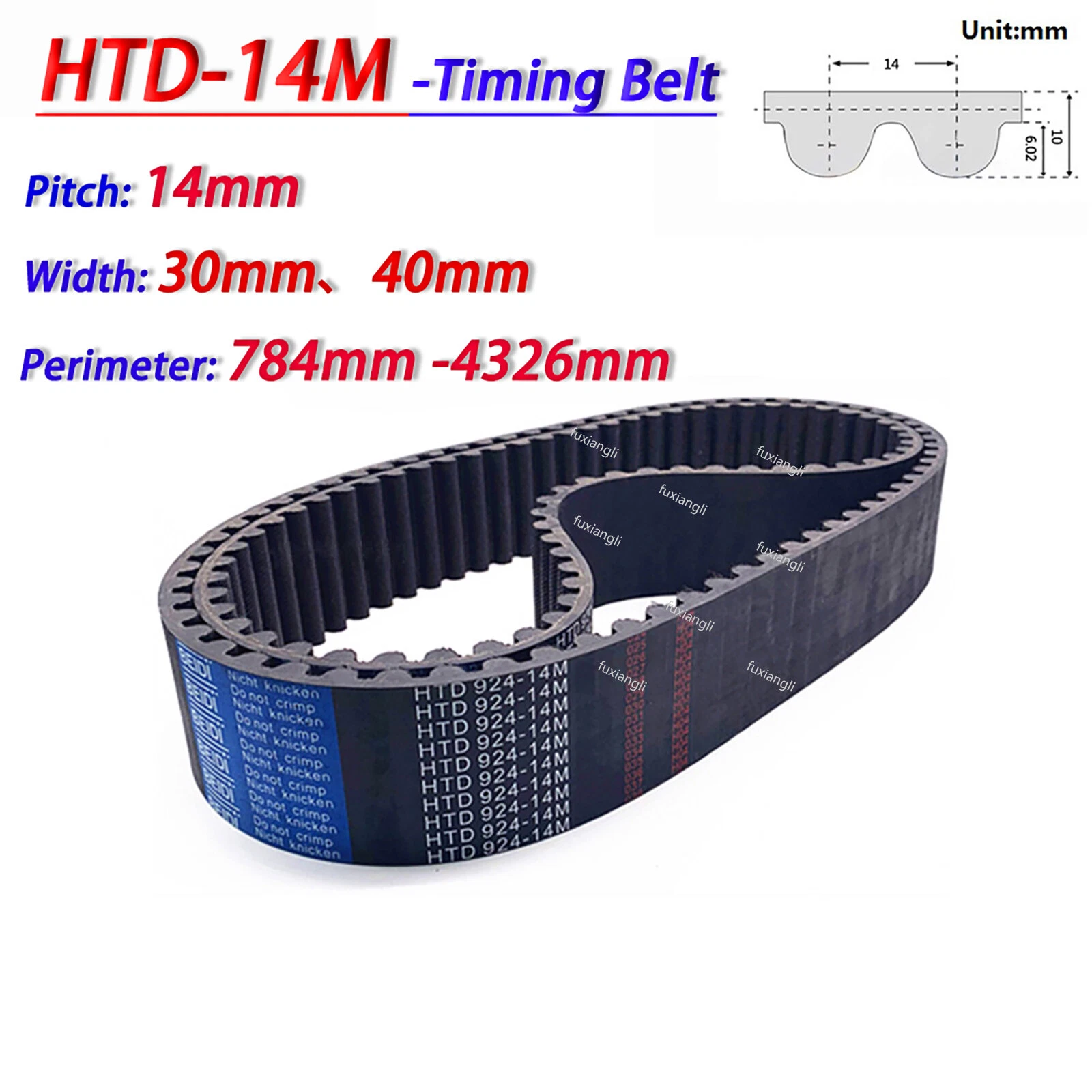 HTD 14M Timing Belts Pitch 14mm Close Loop Rubber Synchronous Belt Width 30 40mm