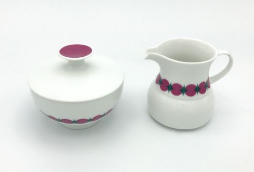 VTG MCM Thomas Germany Sugar Bowl with Lid Rotunda Pink Dot, + free creamer - Picture 1 of 7