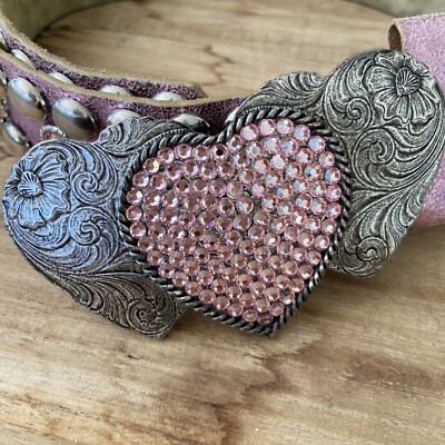 Leatherock Pink Jeweled Belt Heart Rhinestone Buckle Studded  display picture 3