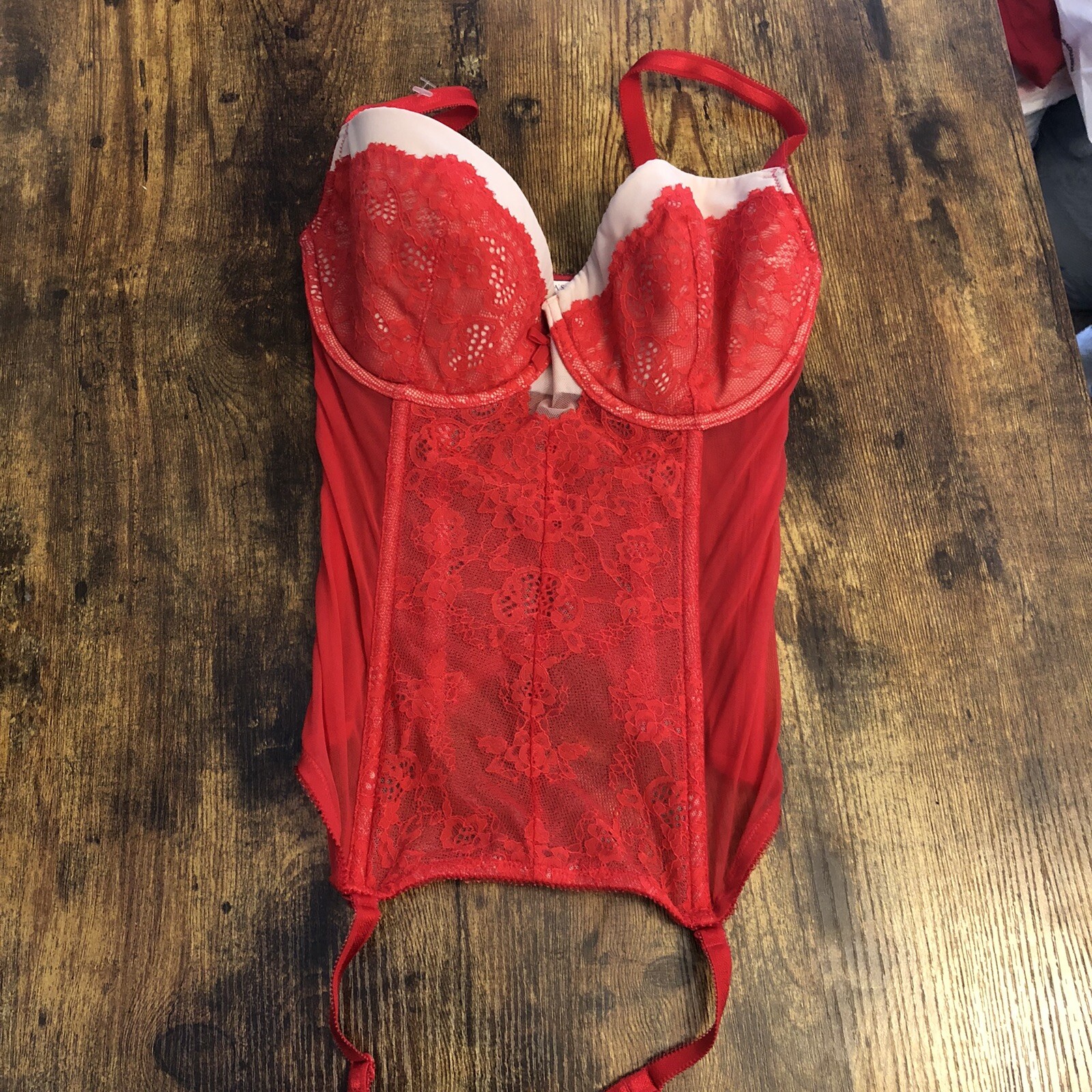 Victoria’s Secret Corset Top 34D Pink Red Lace Garter Attachments eBay