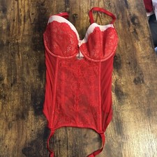Victoria s Secret Corset Top 34D Pink Red Lace Garter Attachments