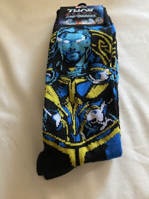 2 Pair Marvel Thor Love And Thunder Symbols Crew Socks NEW Bioworld 6-12 Adult