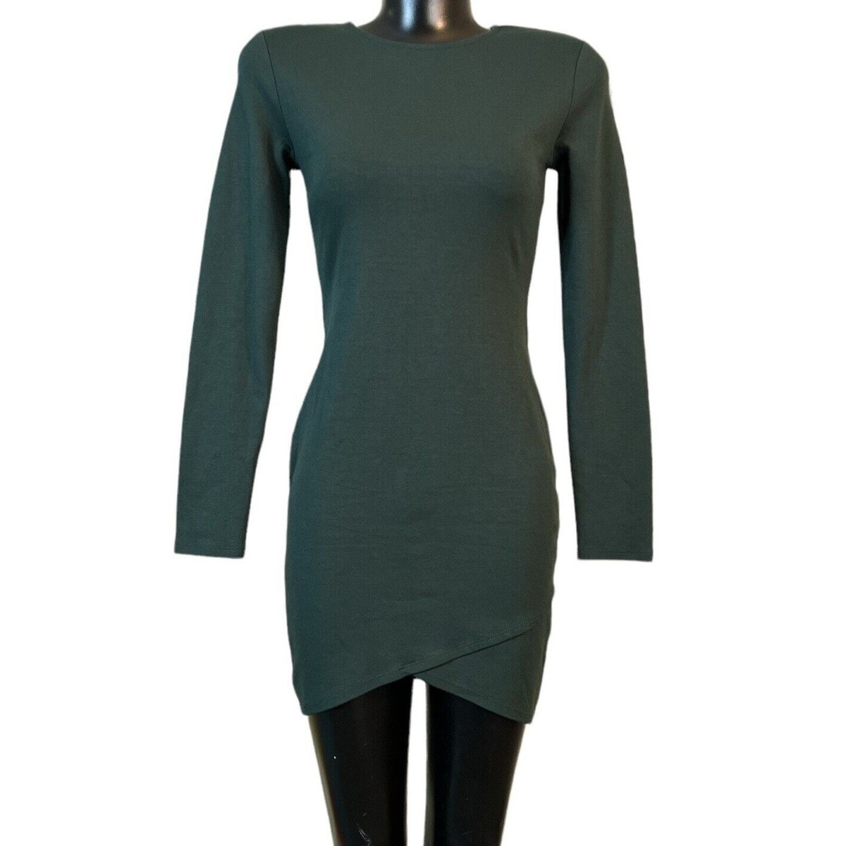 Forever 21 Womens Bodycon Mini Dress sz M Contemporary Long Sleeve Green