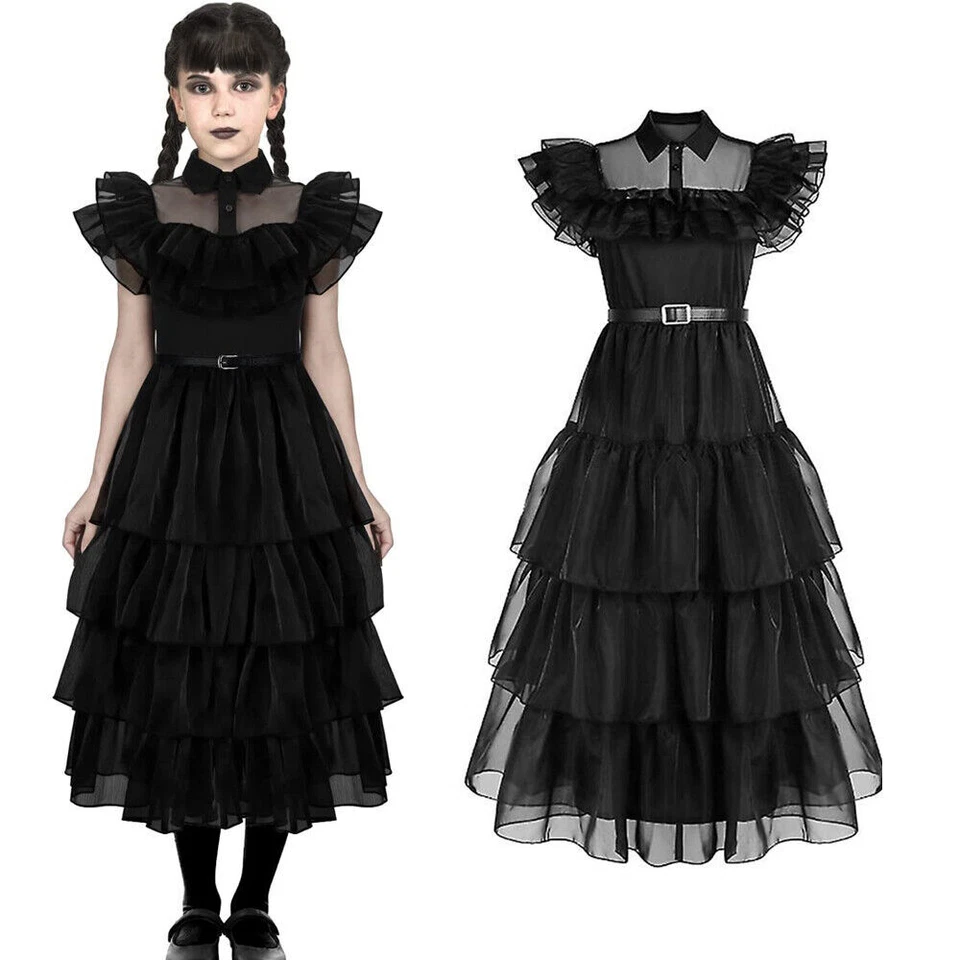 Wednesday The Addams Family Girls Costume Dress Cosplay Halloween Party 2-10 yrs