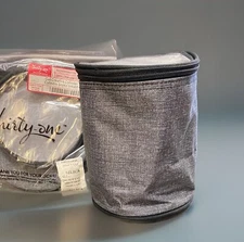 Thirty One GET CREATIVE CYLINDER POUCH Approx. 5” Dia X 7” H Charcoal Crosshatch
