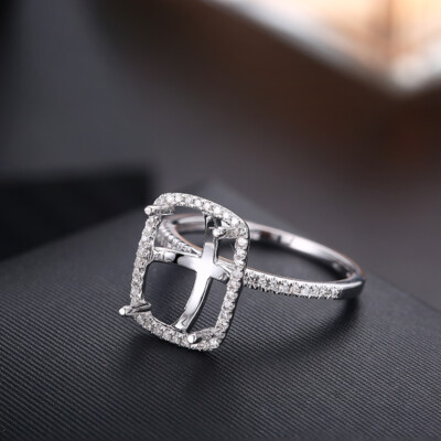 11x8mm Emerald Nautral Diamonds Halo Fine Jewelry Semi Mount 10k White Gold Ring