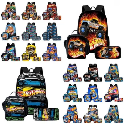 Boys Hot Wheels 3D School Backpack Insulated Lunch Bag Rucksack Pencil Case Gift