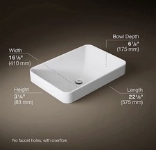 KOHLER 5373-0 Vox Rectangle Vessel Bathroom Sink, Vitreous China, White