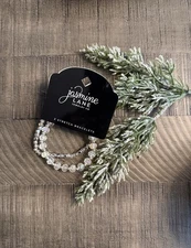 Jasmine Lane Silver Tone Clear AB Beaded Stretch Bracelets