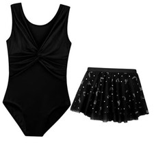 Mesh Front Dance Leotard for Girls Gymnastics Ballet Dress 6-7 Years Black