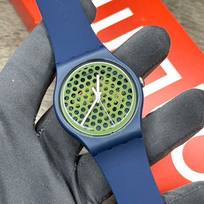 NEW  Swatch Originals BUCHETTI Blue Silicone Green Dial Unisex Watch SUON113