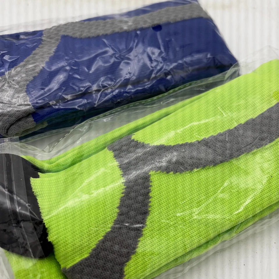 New Reflective Compression Leg Arm Bands Sleeves Blue Neon Yellow L XL Lot (2) - Image 3 of 3